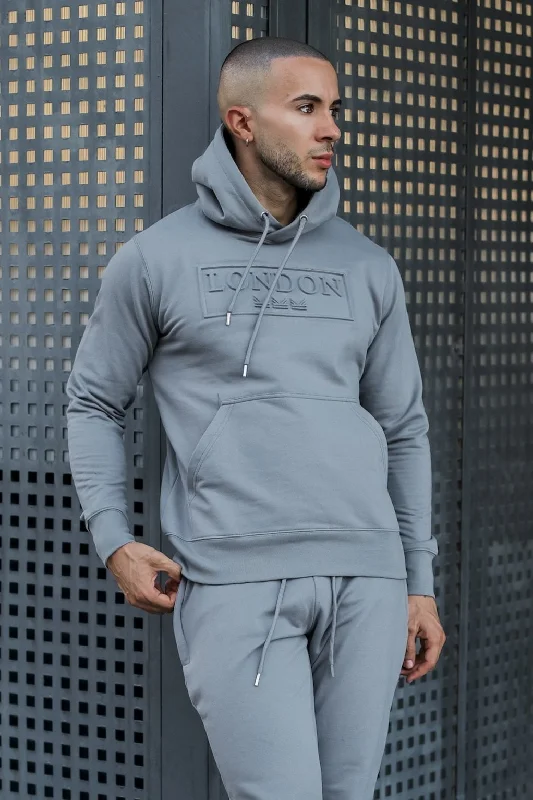 08 Embossed  Cotton  Hoodie - Silver