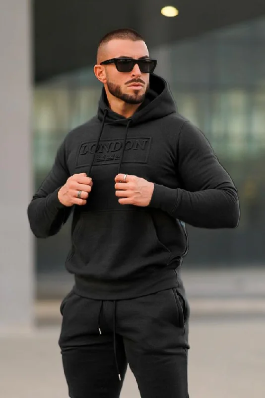 Embossed Cotton Hoodie - Black