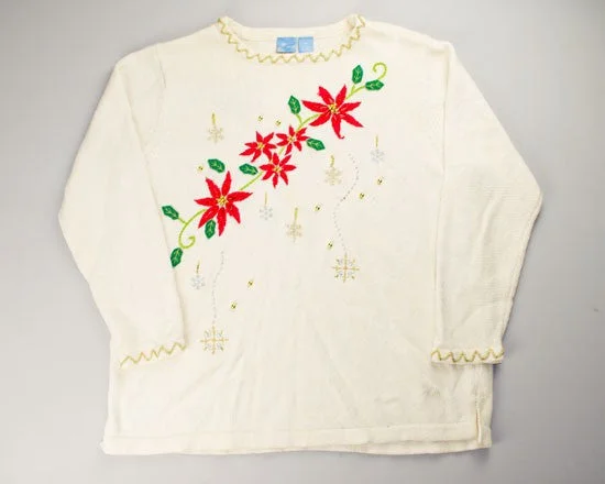 Poinsettias And Snow-Large Christmas Sweater