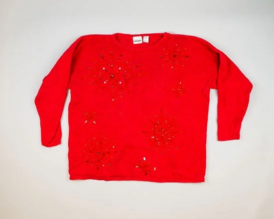 Red Beaded Snowflakes-XX-Large Christmas Sweater+