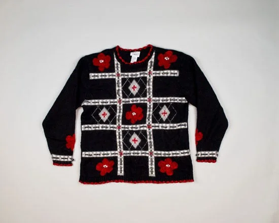 Red Holiday Flowers-Small Christmas Sweater