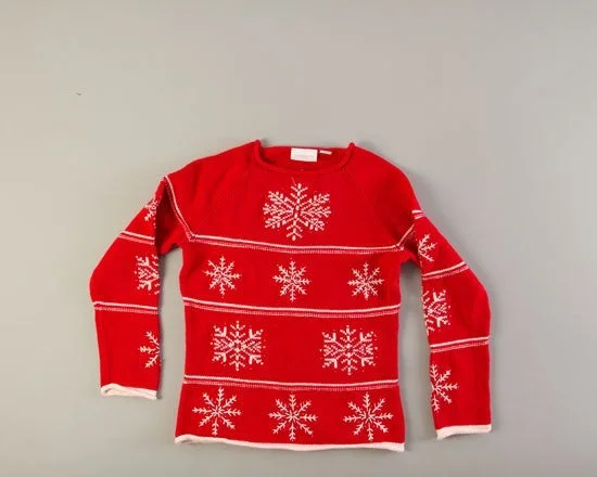 White Snowflakes on Red-Small Christmas Sweater