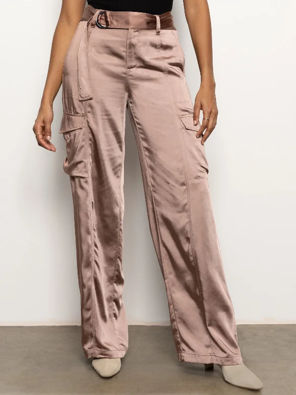 Classy Wide Leg Standard Rise Cargo Rose Gold