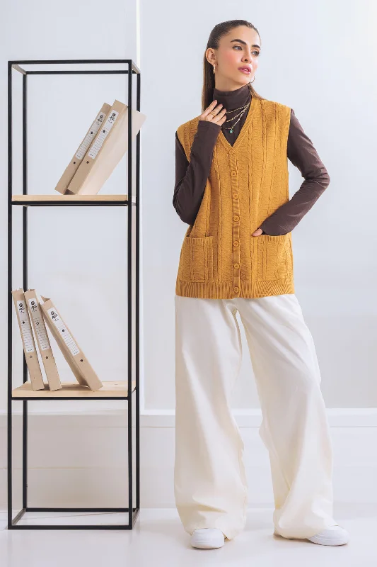 MUSTARD-SANDO V-NECK CARDIGAN SWEATER (24X-156-66)