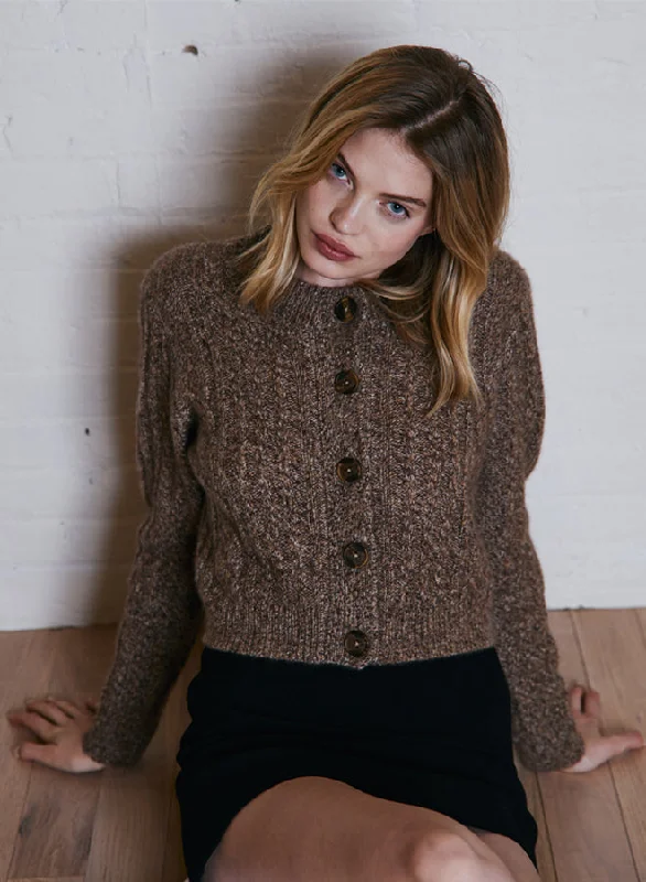 Autumn Cashmere Cropped Boxy Cardigan in Brownstone