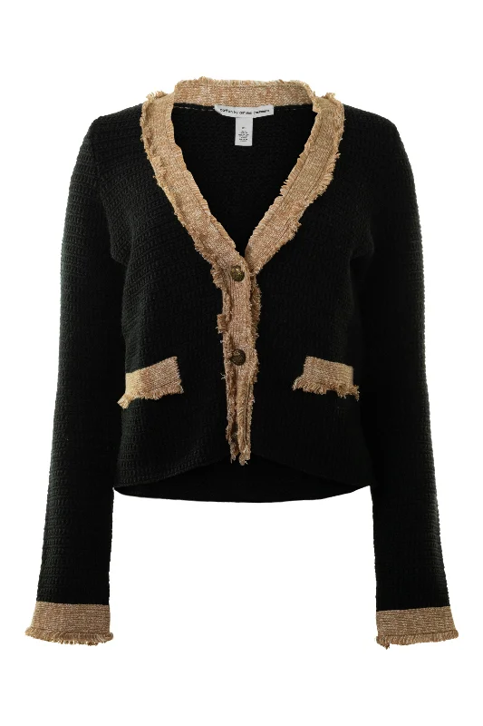 Autumn Cashmere Fringed Trimmed V Neck Jacket