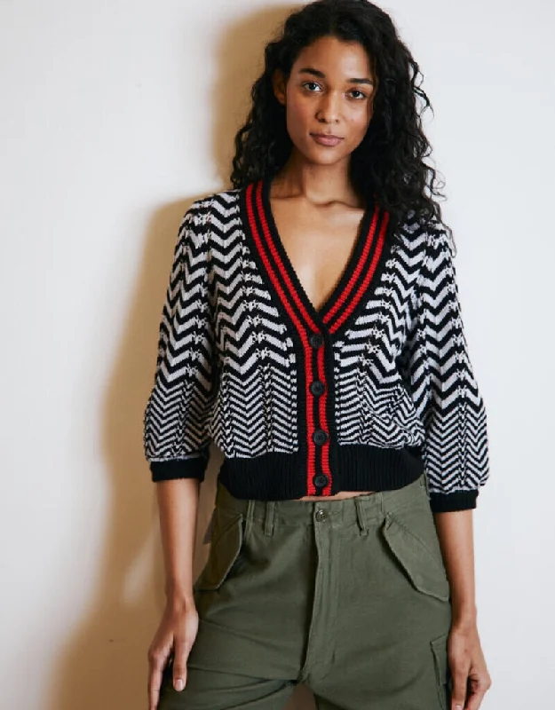 Chevron Stitch Cardigan Black Combo