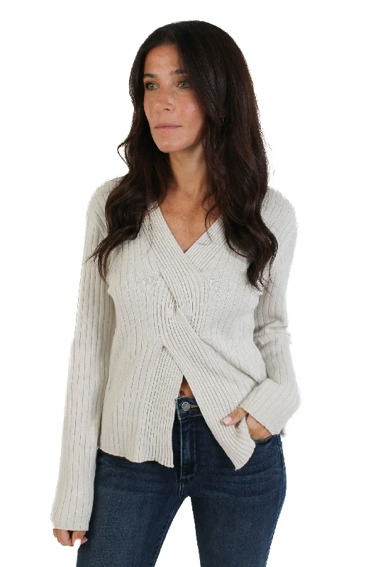 Cream Ribbed Twisted Knit Sweater