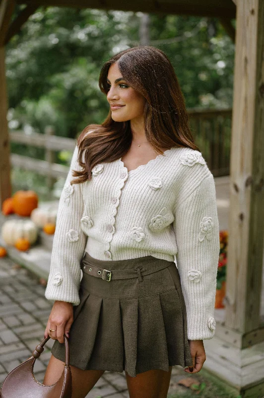 Crochet Flower Cardigan-Light Taupe