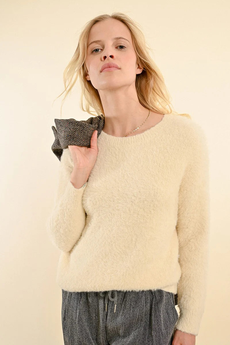 Fuzzy Knit Sweater in Cream