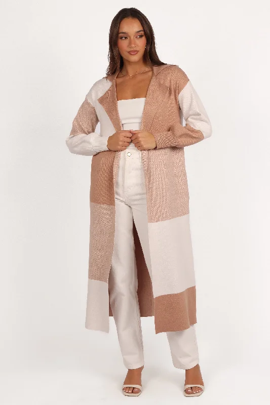 Kingston Large Check Long Cardigan - Beige Check