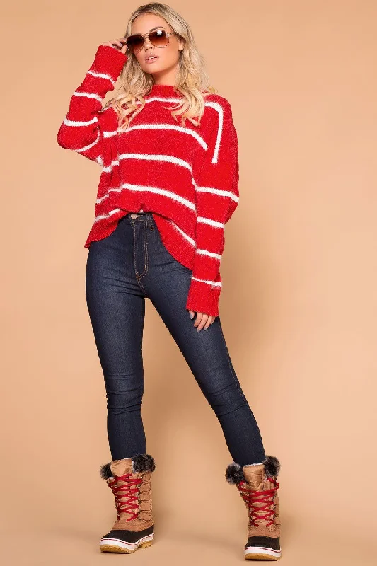 Maddie Red Stripe Chenille Knit Sweater