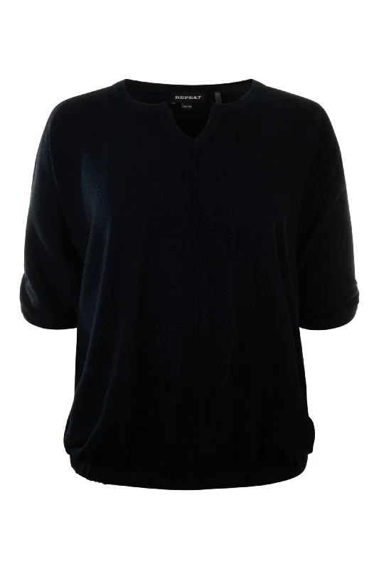 Repeat Cashmere Loose Fit Cotton Knit Sweater in Navy