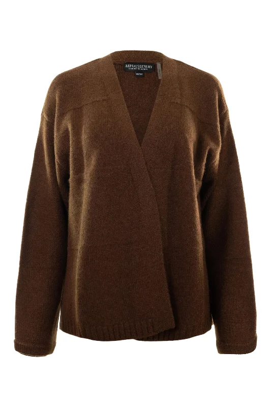 Repeat Cashmere Open Cardigan in Brown