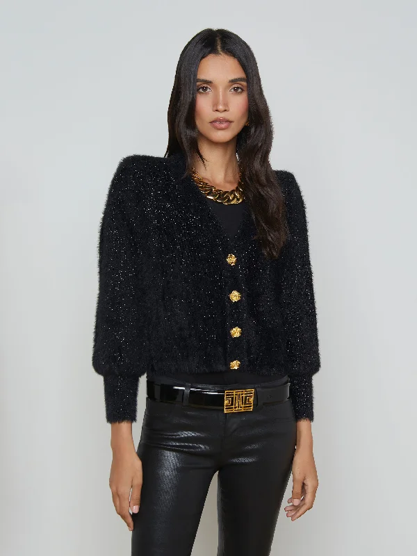 Talulla Shoulder Pad Cardigan Black Lurex/Gold Rose