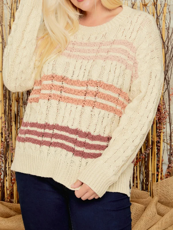 Curvy Great Effort Striped Cable Knit Sweater