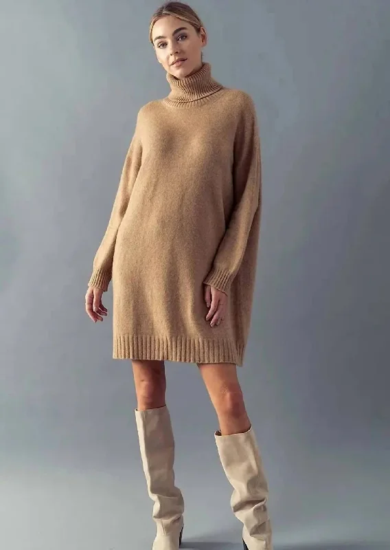 Anything But Average Sweater Dress In Camel