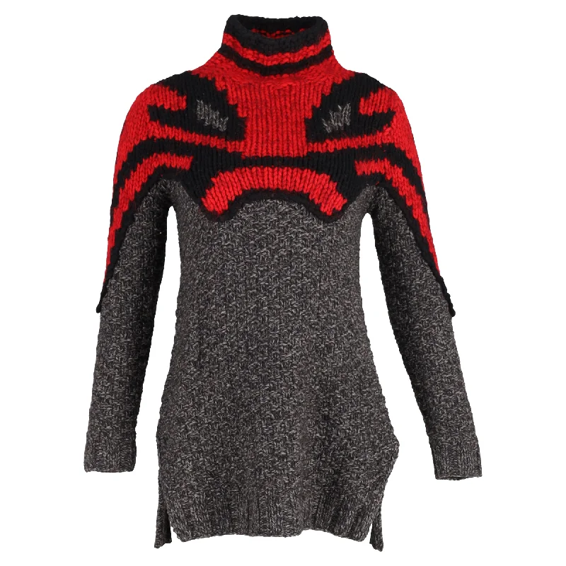 Celine Phoebe Philo Pre-Fall 2010 Abstract Knit Sweater Dress in Red and Grey Wool