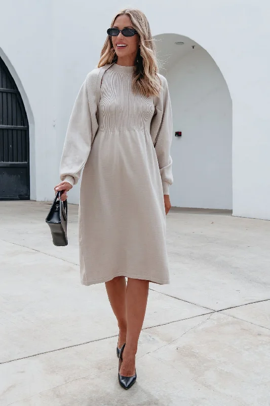 Champagne Sweater Dress & Cardigan Set