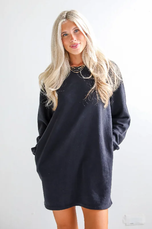 Comfy Instinct Black Sweatshirt Dress