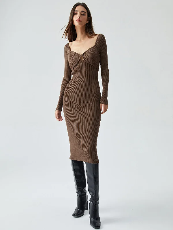 Ribbed Knit Bodycon Trendy Wrap Sweater Midi Dress