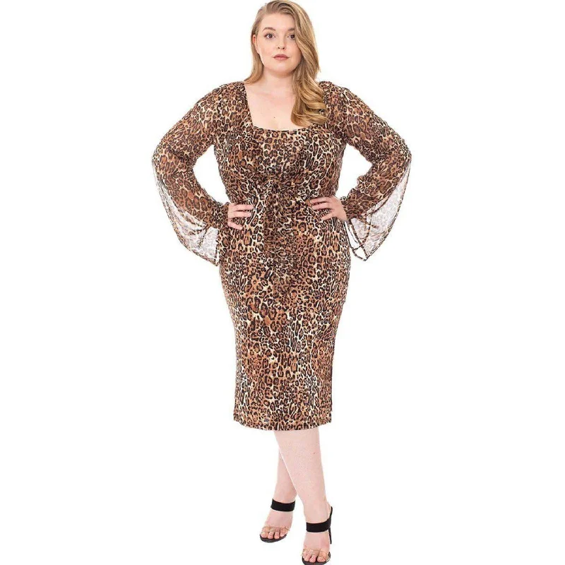 Leopard Print Cardigan & Dress Plus Size Set