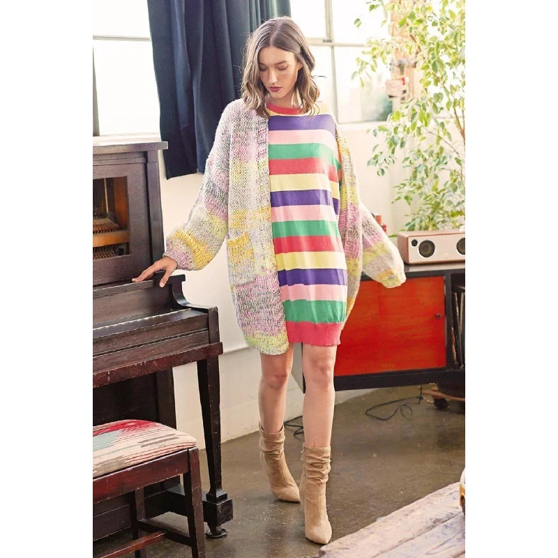 Multi-colored Striped Knit Sweater Dress