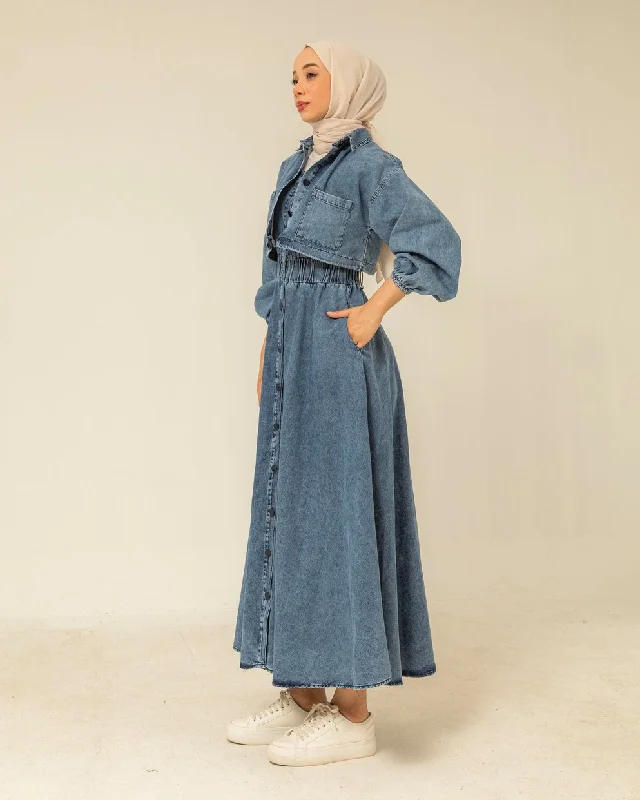 Two-Piece Denim Dress and Jacket Set