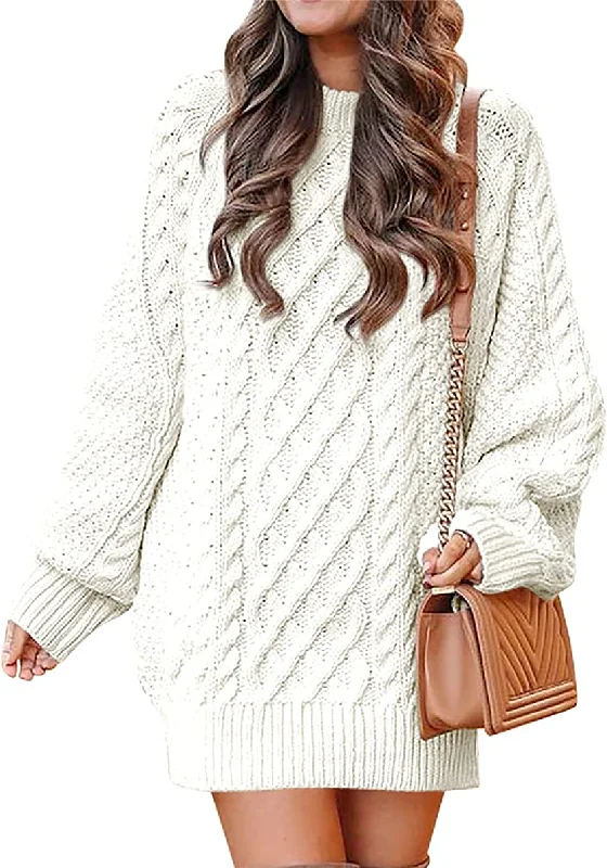 Amy Fashion - Women Long Sleeve Oversized Cable Knit Sweater Dress