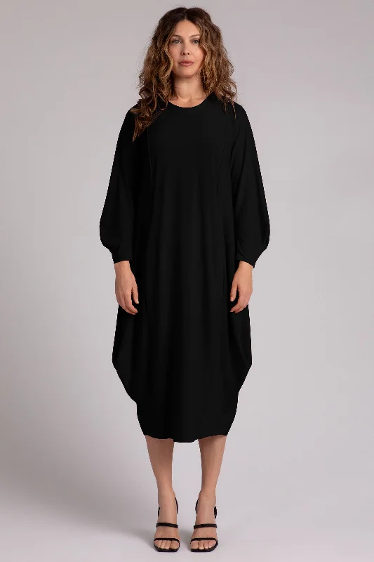 Easy Crew Neck Lantern Dress | Black