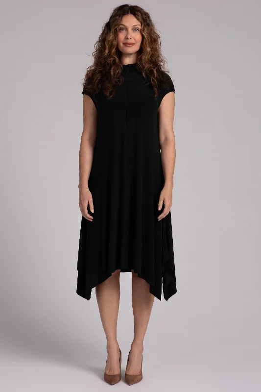 Flounce Funnel Neck Dress | Black