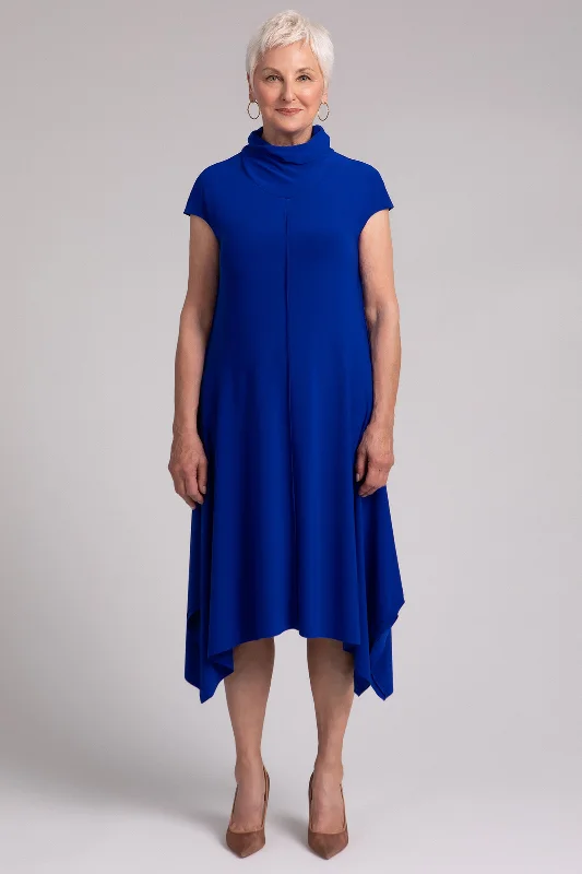 Flounce Funnel Neck Dress | Lapis