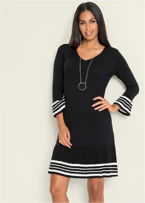 Stripe Sleeve Dress - Black & White