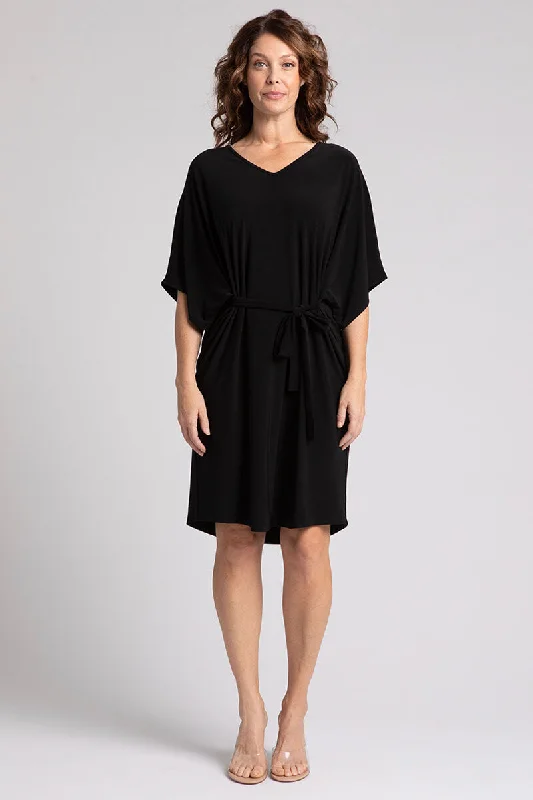 Slouchy V-Neck Dress with Tie | Black