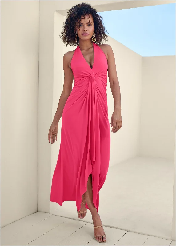 Plunging Knot Maxi Dress - Azalea