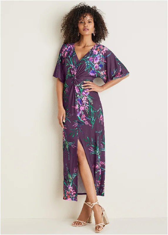 Twist Front Maxi Dress - Regal Wildflowers