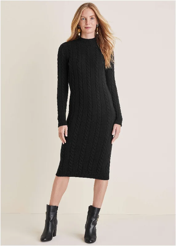 Mockneck Midi Sweater Dress - Black