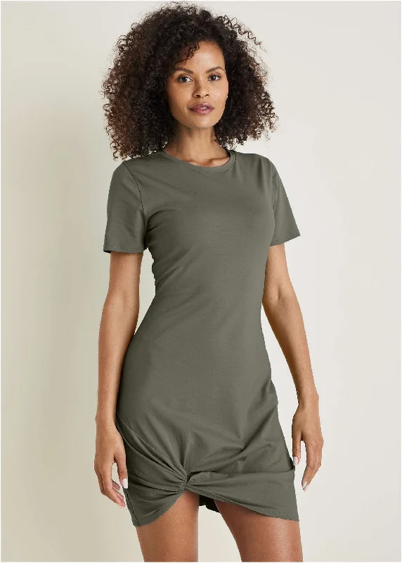 Side Twist T-Shirt Dress - Olive