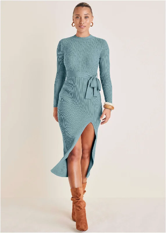 Belted Maxi Sweater Dress - Tourmaline