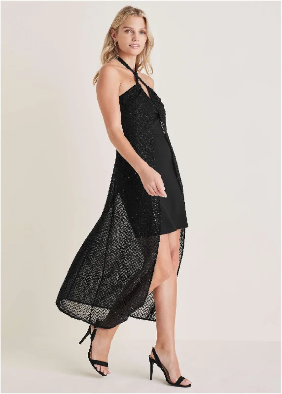 Sheer High-Low Dress - Black